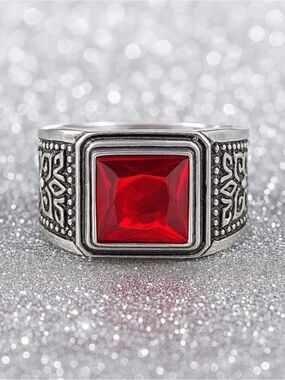 925 Sterling Silver Men's Green Gemstone Signet Ring